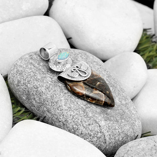 Turtella Jasper - USA & Fire Opal Pendant P-1545 SDP126074