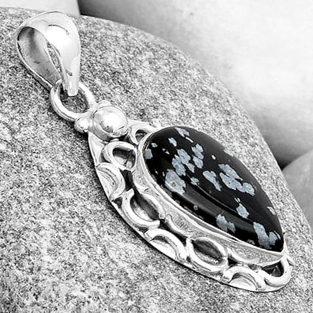 Natural Snow Flake Obsidian Pendant P-1242 SDP126229