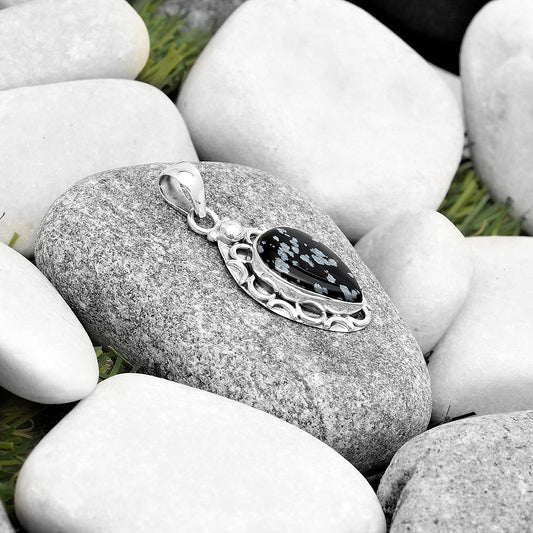 Natural Snow Flake Obsidian Pendant P-1242 SDP126229