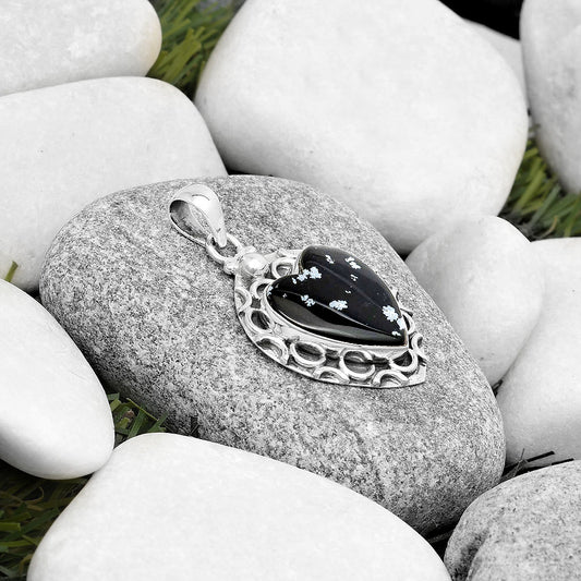 Heart Natural Snow Flake Obsidian Pendant P-1242 SDP126245