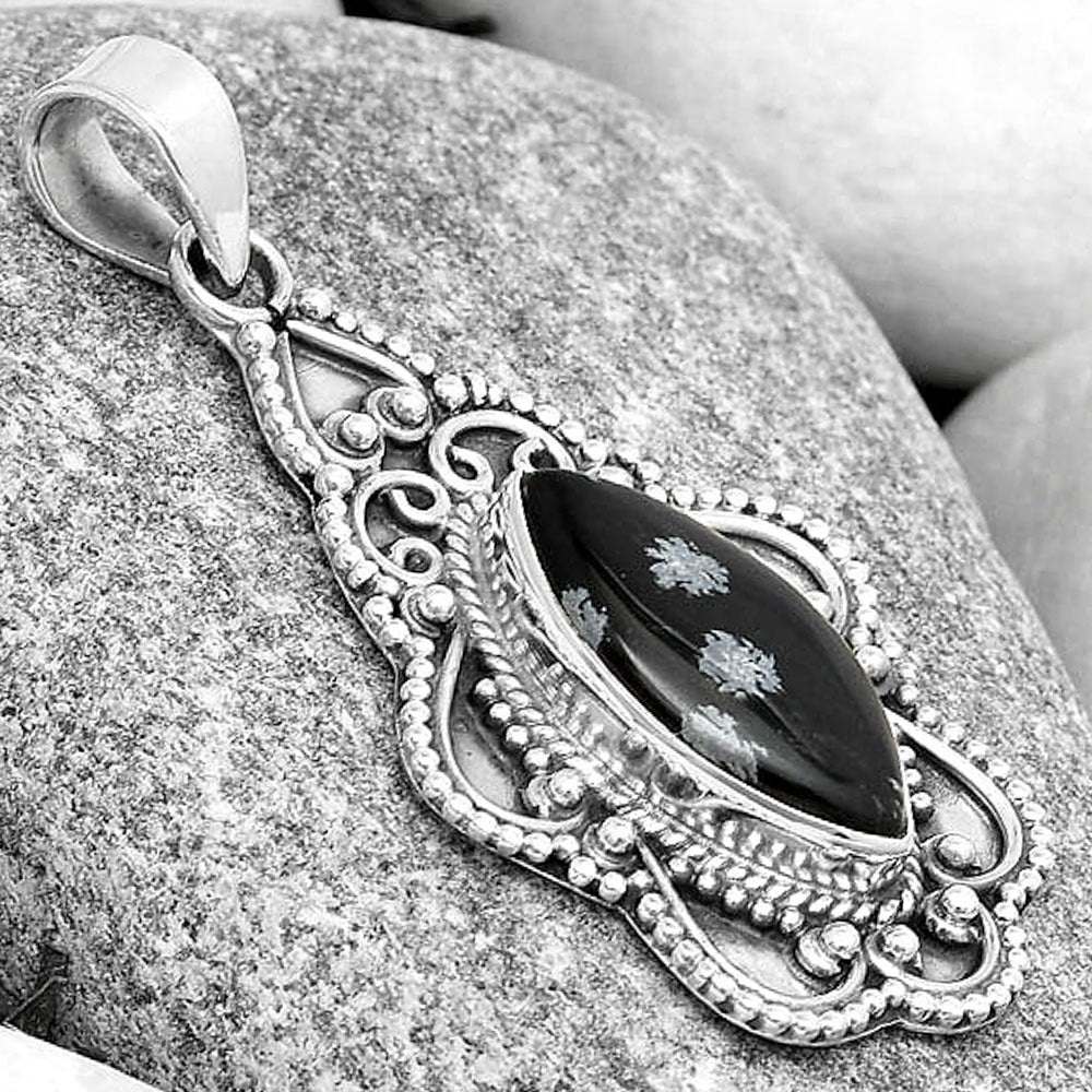 Natural Snow Flake Obsidian Pendant P-1214 SDP126274