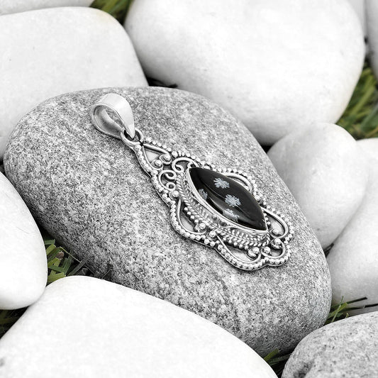 Natural Snow Flake Obsidian Pendant P-1214 SDP126274