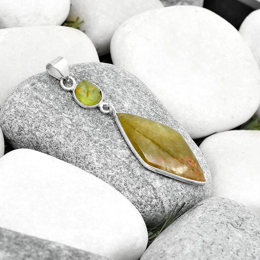 Golden Seraphinite & Peridot Rough Pendant P-1098 SDP126372