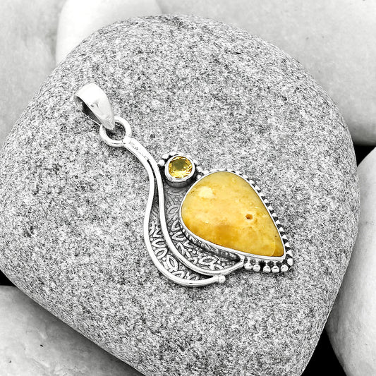 Natural Honey Dendritic Opal & Citrine Pendant P-1467 SDP126510