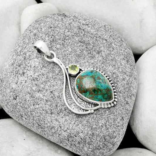 Natural Shattuckite - USA & Peridot Pendant P-1467 SDP126516