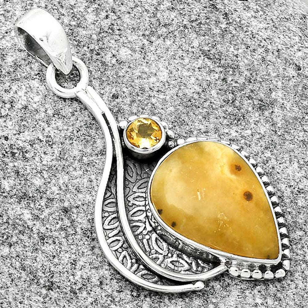 Natural Honey Dendritic Opal & Citrine Pendant P-1467 SDP126517