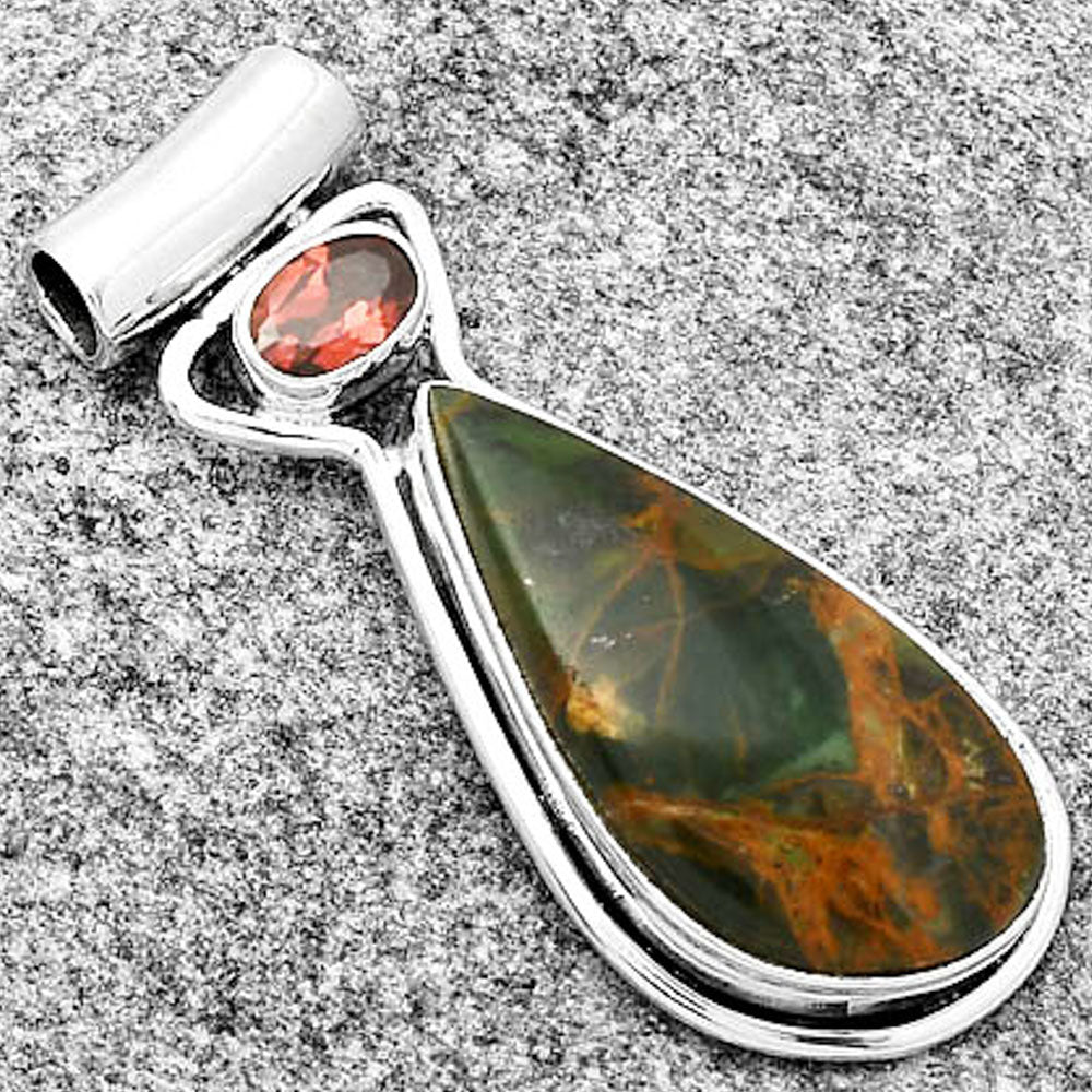 Turkish Rainforest Chrysocolla & Garnet Pendant P-1130 SDP126678