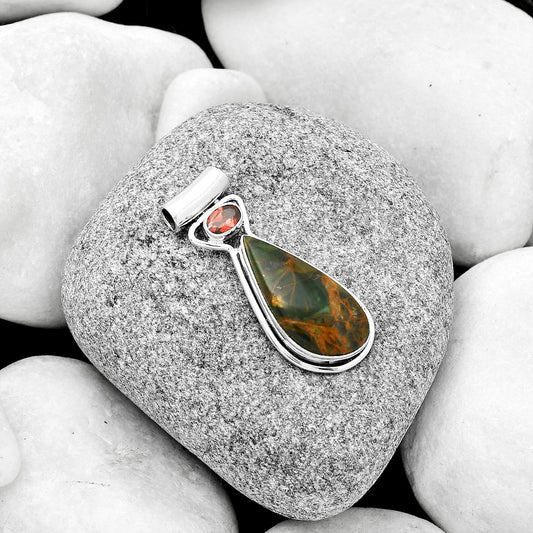 Turkish Rainforest Chrysocolla & Garnet Pendant P-1130 SDP126678