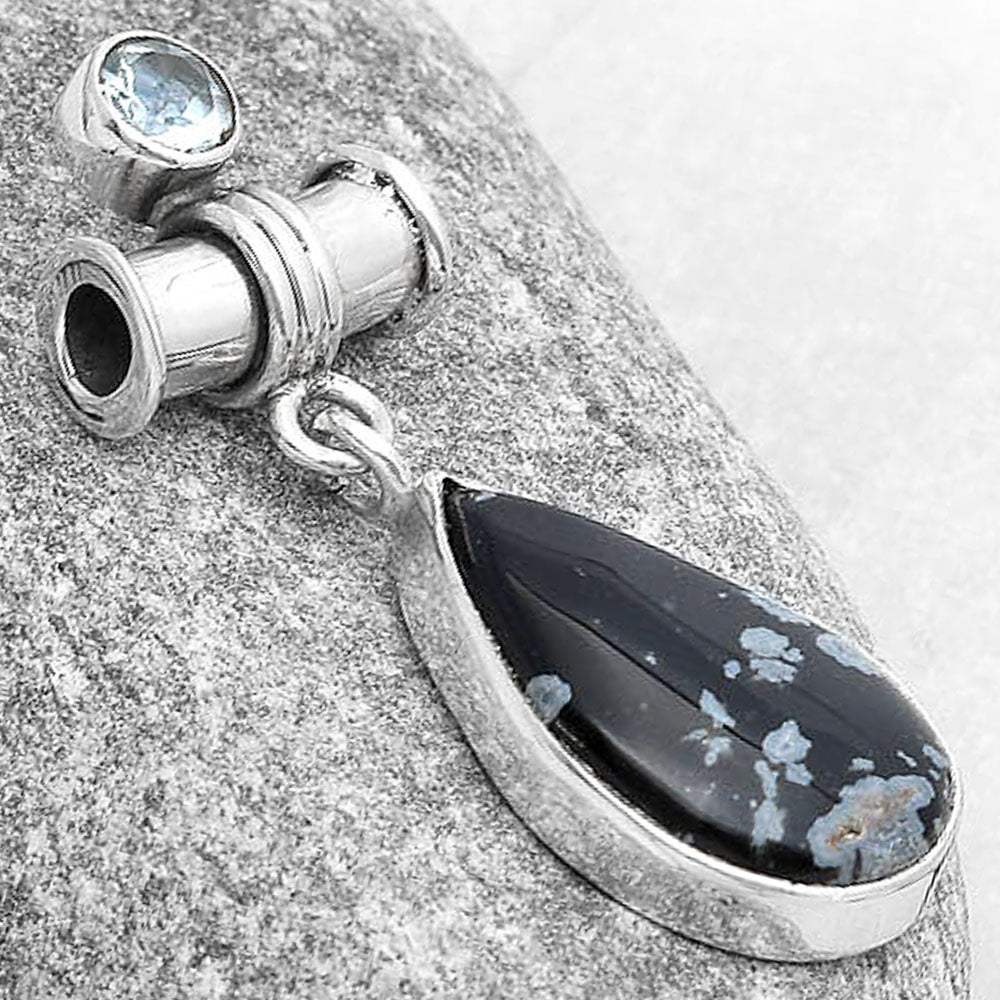Snow Flake Obsidian & Sky Blue Topaz Pendant P-1337 SDP127112