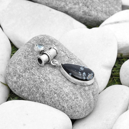 Snow Flake Obsidian & Sky Blue Topaz Pendant P-1337 SDP127112