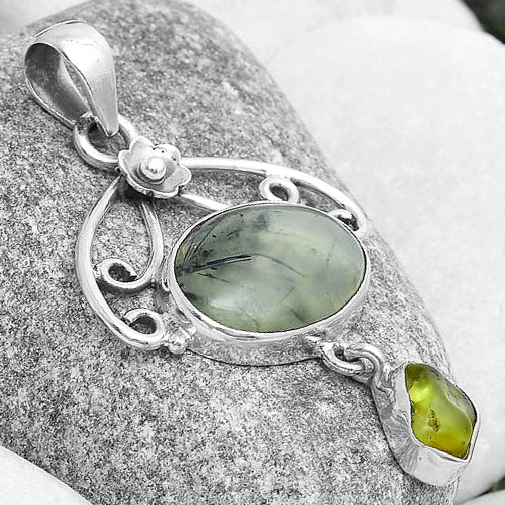 Natural Prehnite & Peridot Rough Pendant P-1455 SDP127153