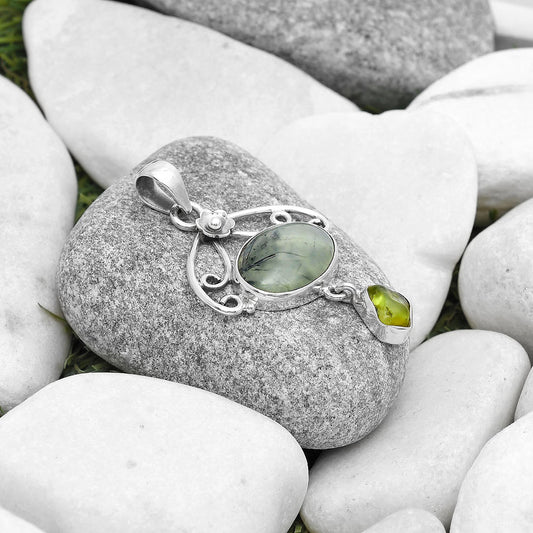 Natural Prehnite & Peridot Rough Pendant P-1455 SDP127153
