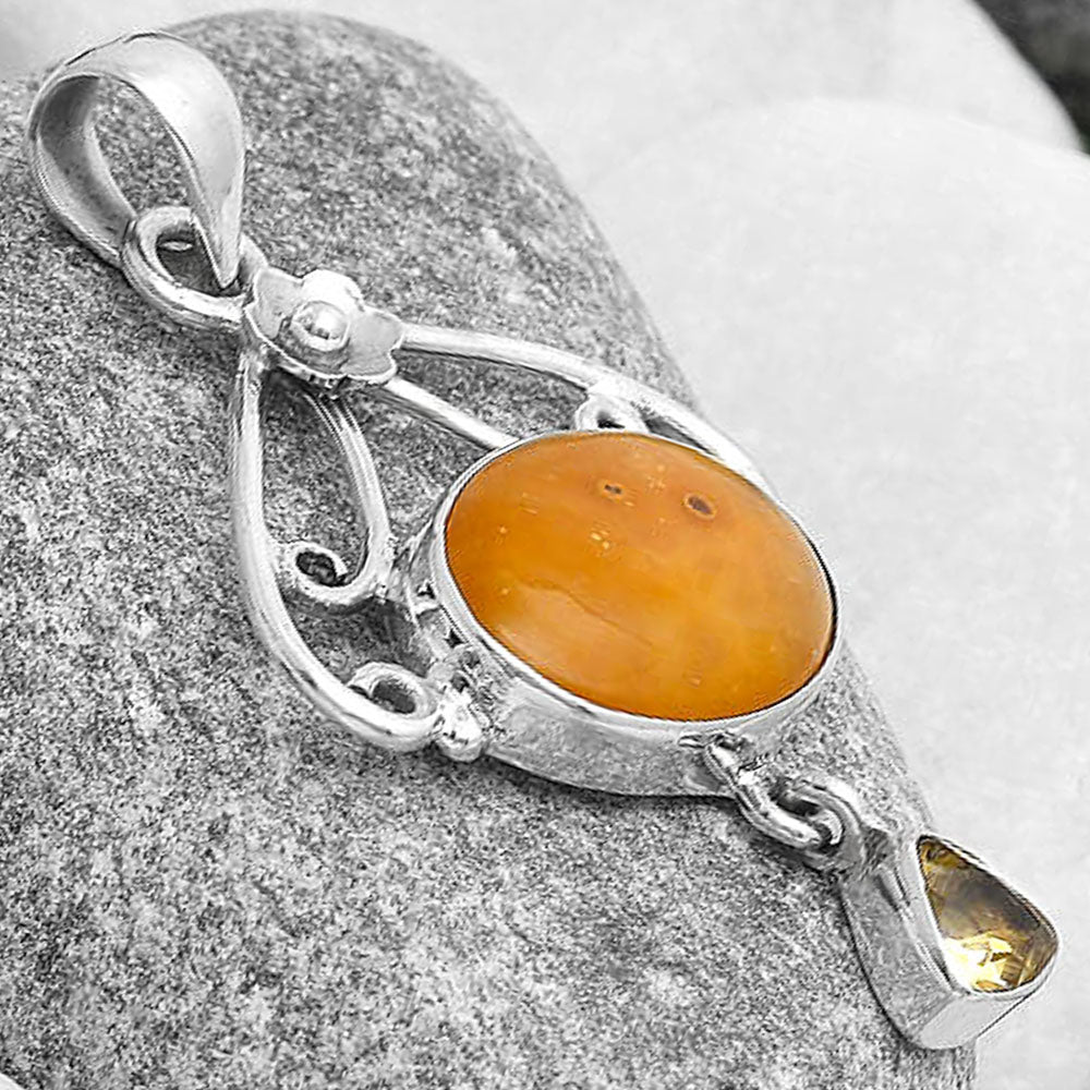 Natural Honey Dendritic Opal & Citrine Pendant P-1455 SDP127158