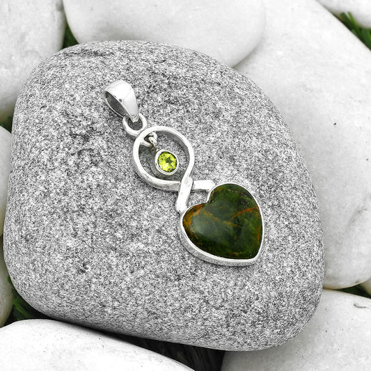 Heart Turkish Rainforest Chrysocolla & Peridot Pendant P-1048 SDP127383