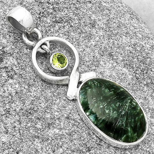 Natural Russian Seraphinite & Peridot Pendant P-1048 SDP127391