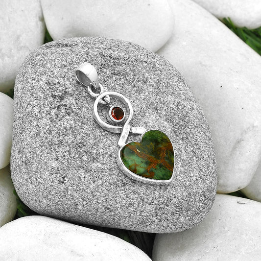 Heart Turkish Rainforest Chrysocolla & Garnet Pendant P-1048 SDP127404