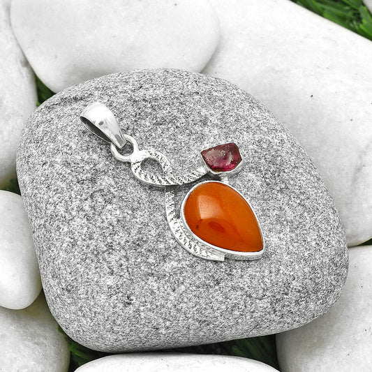 Orange Aventurine & Pink Tourmaline Rough Pendant P-1111 SDP127411