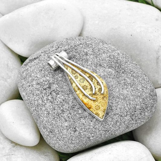 Natural Flower Fossil Coral Pendant P-1675 SDP127496