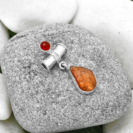 Natural Sunstone Rough & Carnelian Pendant P-1337 SDP127597