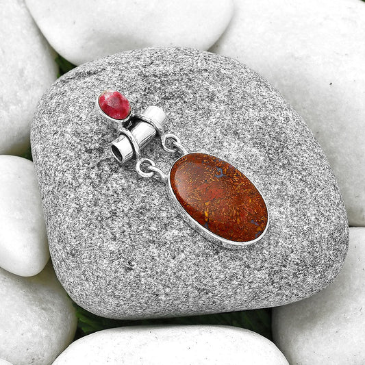 Natural Red Moss Agate & Pink Thulite Pendant P-1276 SDP127626