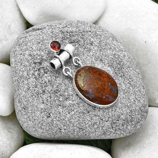 Natural Red Moss Agate & Garnet Pendant P-1276 SDP127640
