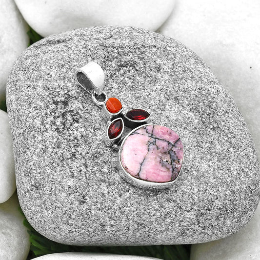Natural Rhodonite, Garnet & Coral Pendant P-1203 SDP127750