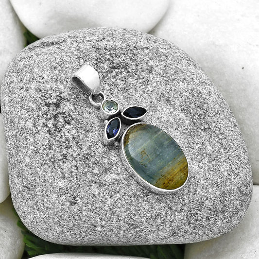 Blue Aragonite, Iolite & Sky Blue Topaz Pendant P-1203 SDP127751