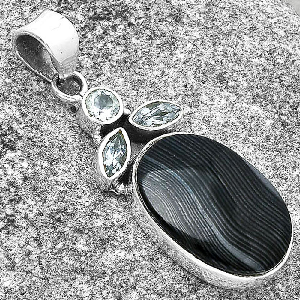 Black Malachite & Sky Blue Topaz Pendant P-1203 SDP127752