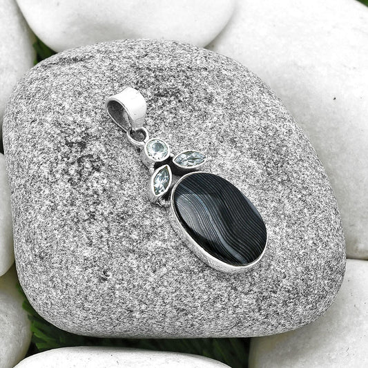 Black Malachite & Sky Blue Topaz Pendant P-1203 SDP127752