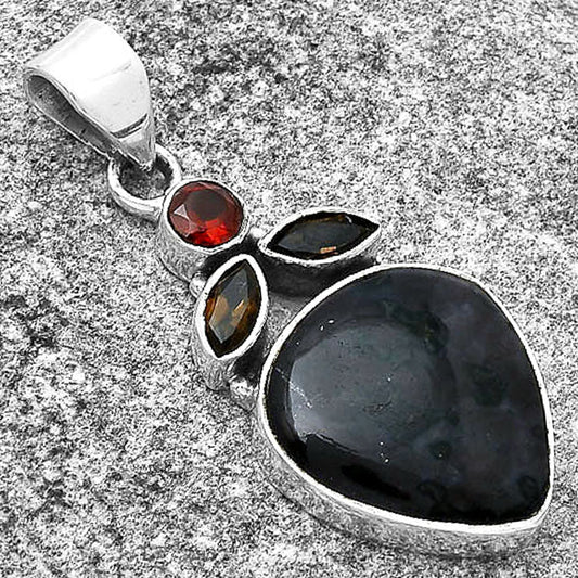 Indigo Gabbro, Smoky Quartz & Garnet Pendant P-1203 SDP127755