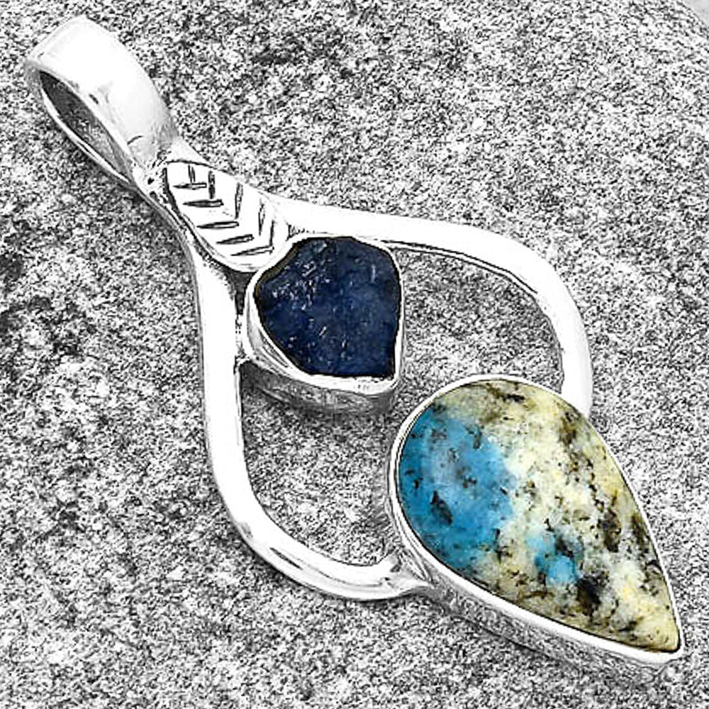 K2 Blue Azurite In Quartz & Blue Sapphire Rough Pendant P-1166 SDP127762