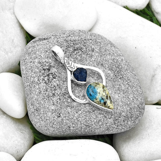 K2 Blue Azurite In Quartz & Blue Sapphire Rough Pendant P-1166 SDP127762