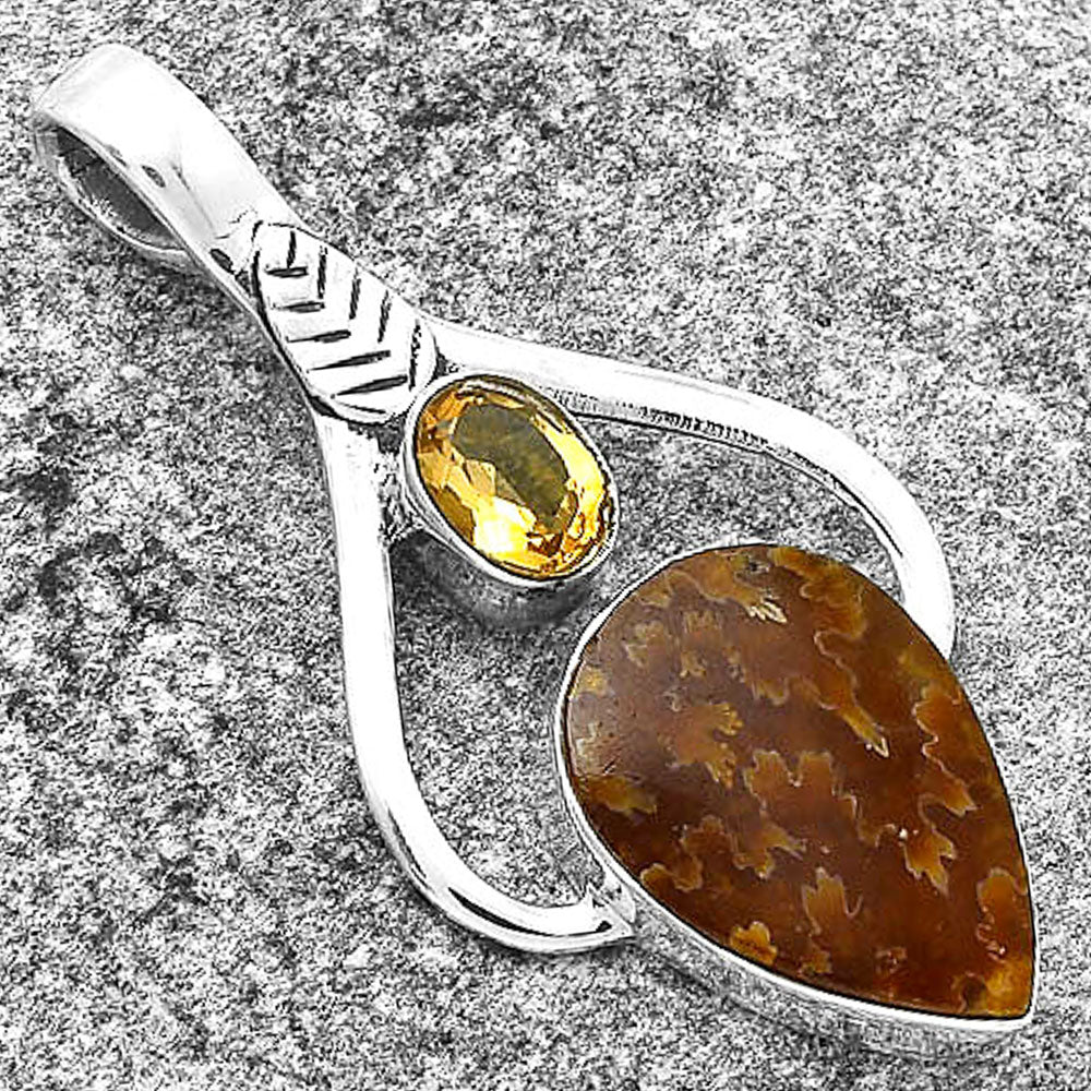 Sutured Ammonite Madagascar & Citrine Pendant P-1166 SDP127777