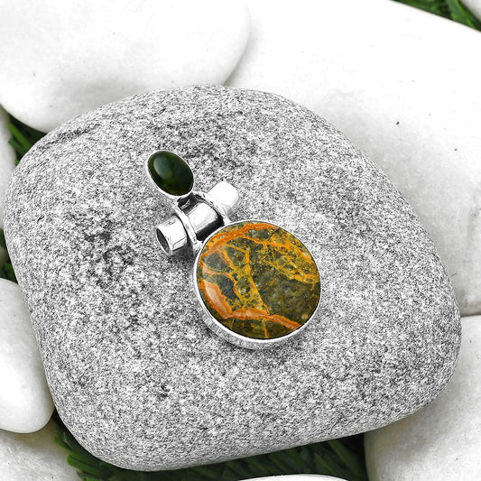 Moroccan Yellow Jacket Jasper & Chrome Chalcedony Pendant P-1159 SDP127824