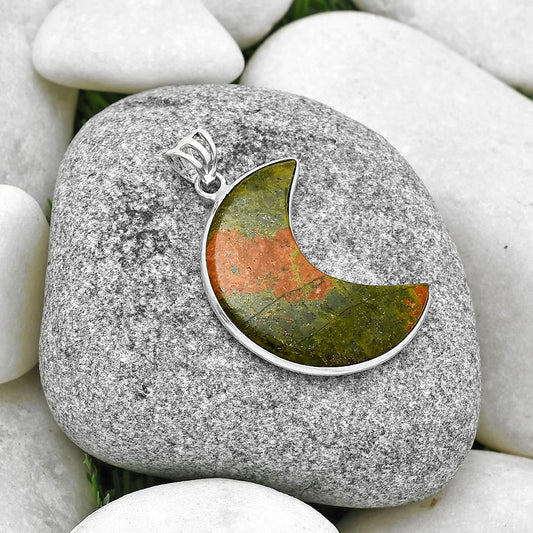 Crescent Moon - Natural Unakite Pendant P-1032 SDP128044