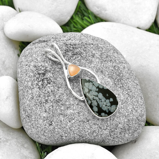 Snow Flake Obsidian & Peach Moonstone Pendant P-1038 SDP128198