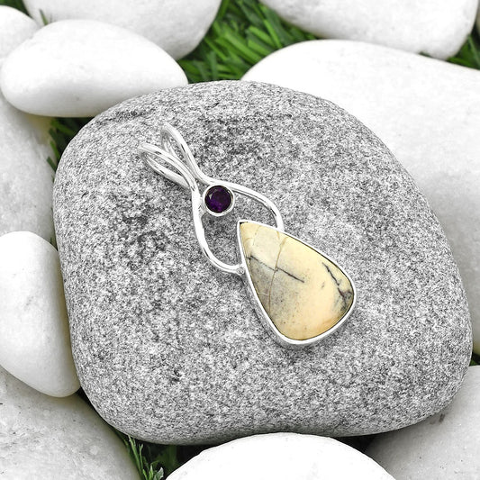Natural Porcelain Jasper & Amethyst Pendant P-1038 SDP128202