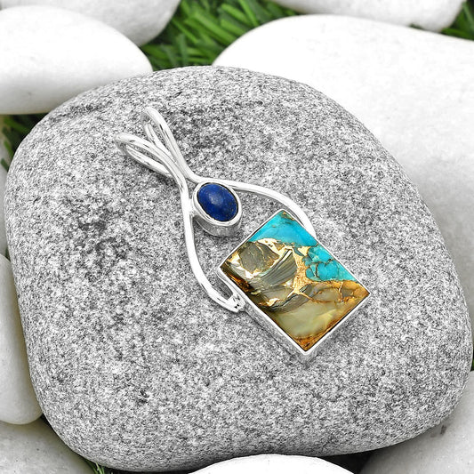Shell In Black Blue Turquoise & Lapis Lazuli Pendant P-1038 SDP128221