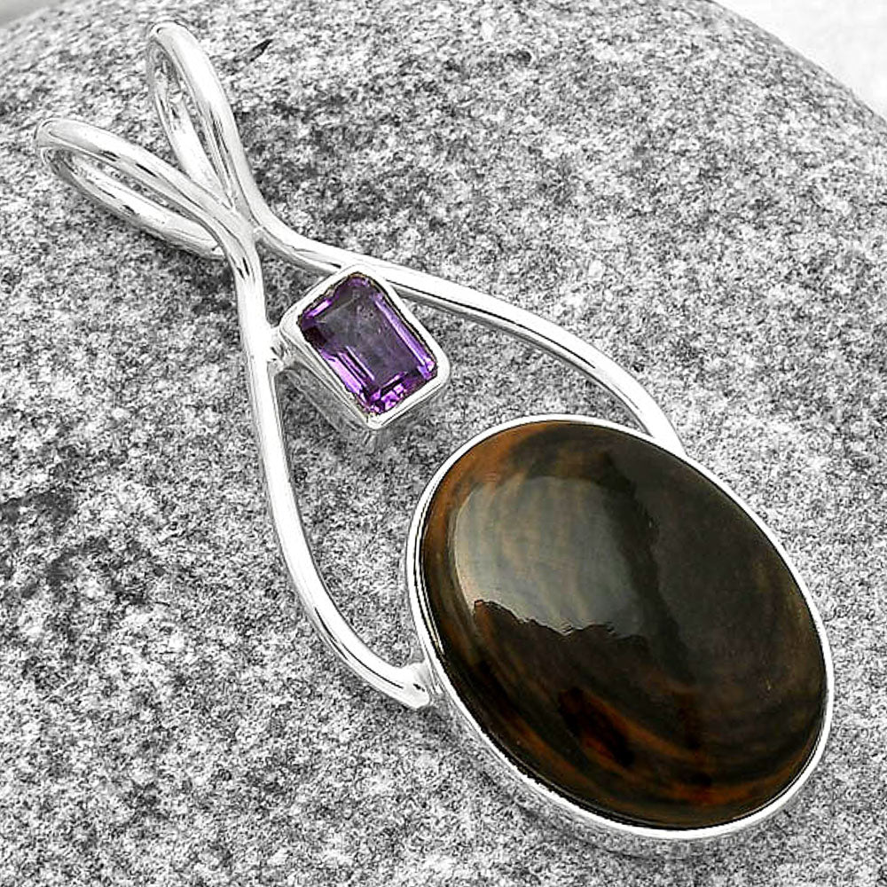 Natural Hypersthene Canada & Amethyst Pendant P-1038 SDP128223