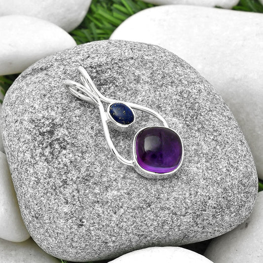 Amethyst Cab - Brazil & Lapis Lazuli Pendant P-1038 SDP128243