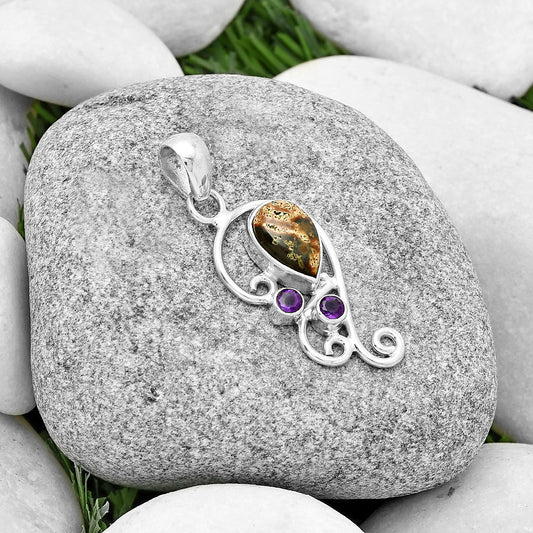 Natural Viper Skin Jasper & Amethyst Pendant P-1039 SDP128916