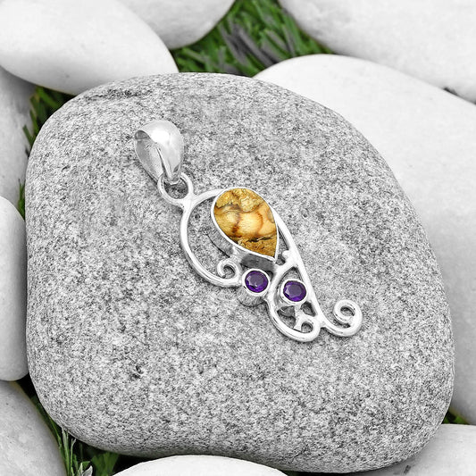 Natural Rock Calcy & Amethyst Pendant P-1039 SDP128939