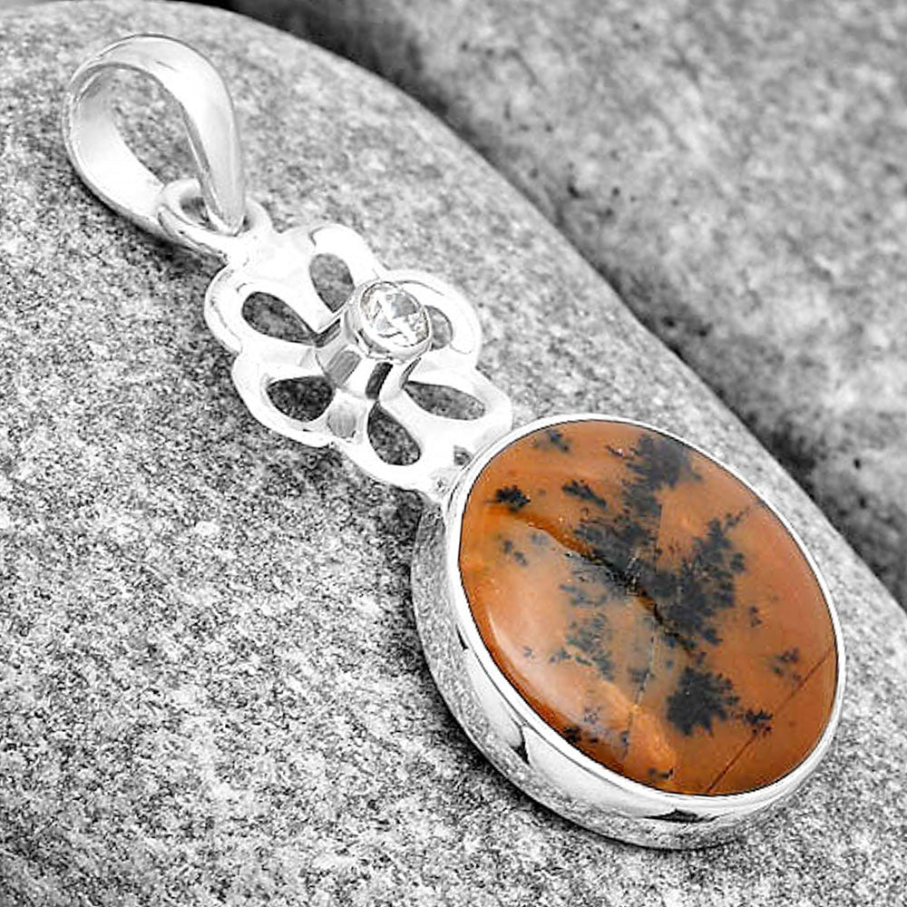 Russian Honey Dendrite Opal & Zircon Pendant P-1634 SDP128947