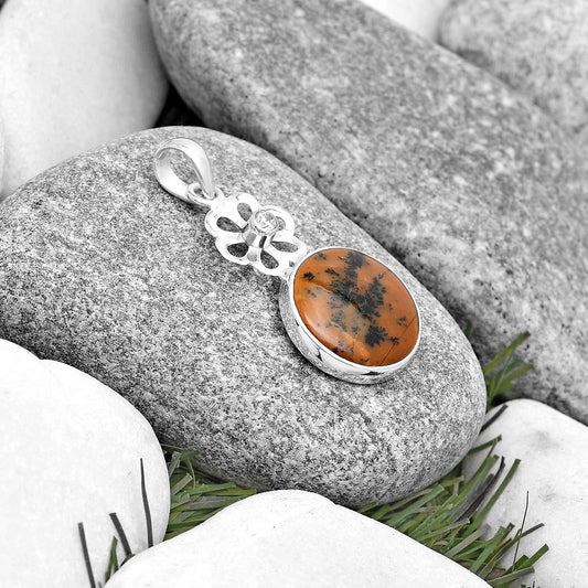 Russian Honey Dendrite Opal & Zircon Pendant P-1634 SDP128947