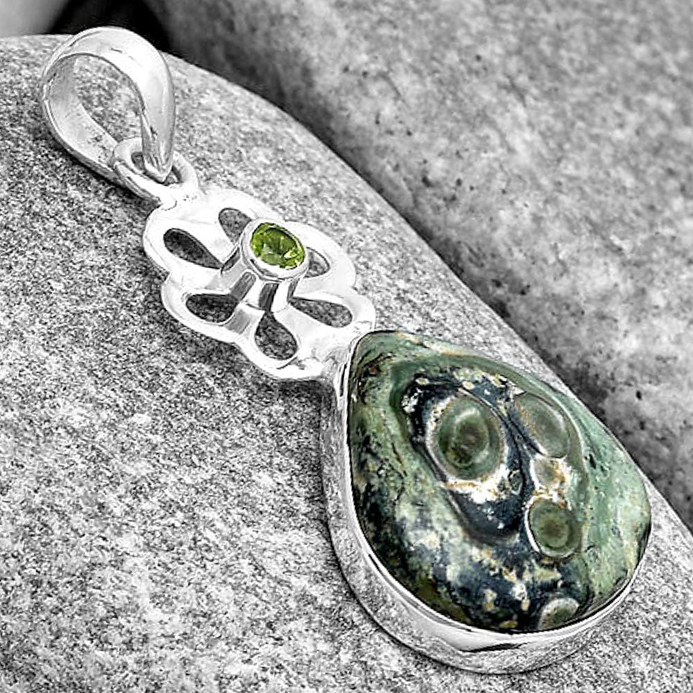 Natural Star Galaxy Jasper & Peridot Pendant P-1634 SDP128950