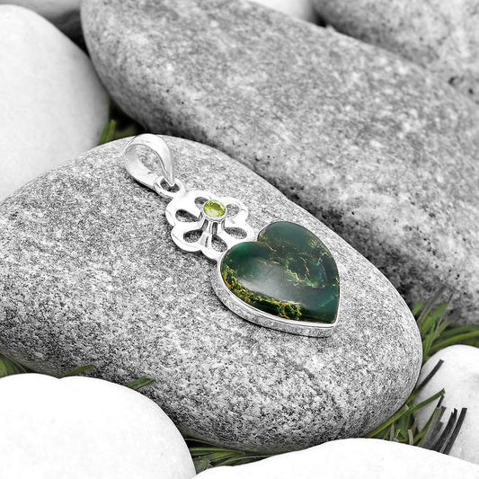 Heart Natural Green Fuchsite & Peridot Pendant P-1634 SDP128956