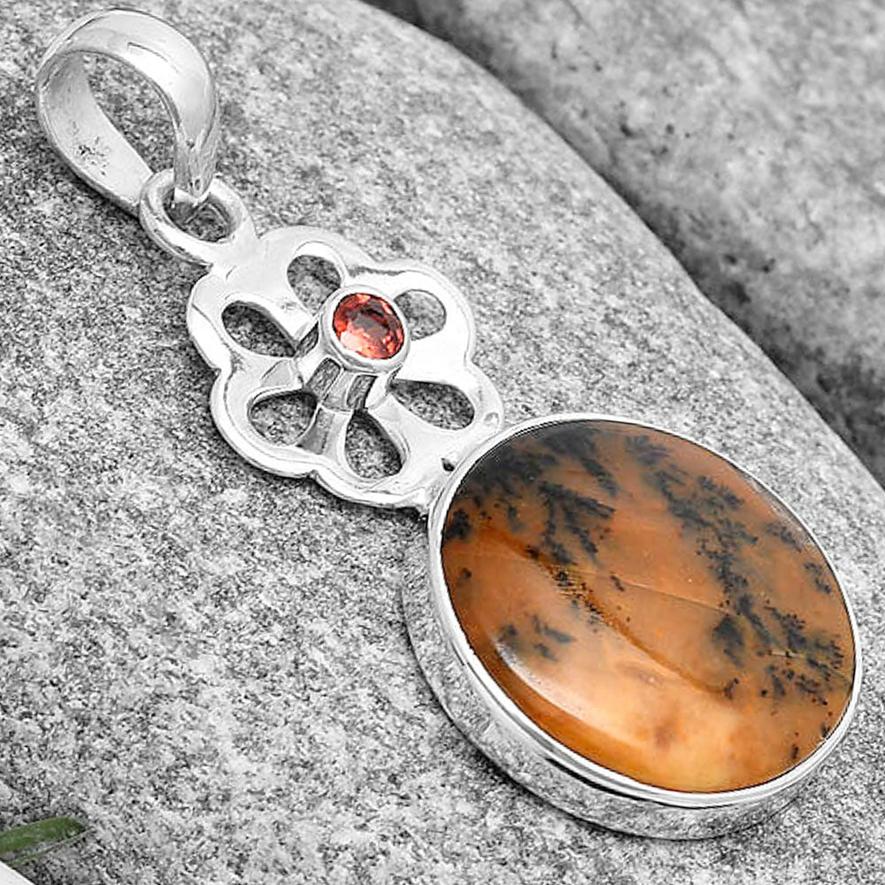 Russian Honey Dendrite Opal & Garnet Pendant P-1634 SDP128964
