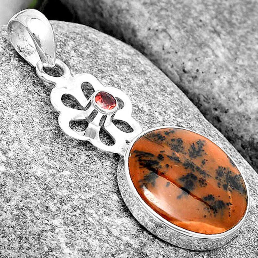 Russian Honey Dendrite Opal & Garnet Pendant P-1634 SDP128977