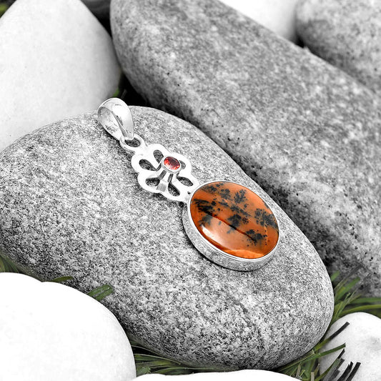 Russian Honey Dendrite Opal & Garnet Pendant P-1634 SDP128977