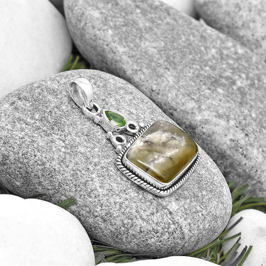 Natural Australian Prehnite & Peridot Pendant P-1282 SDP128994